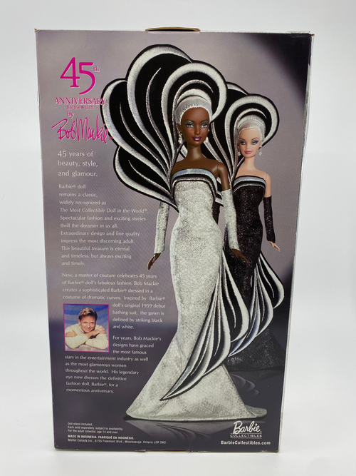 Box for a Barbie doll with a 45th anniversary design on a white background