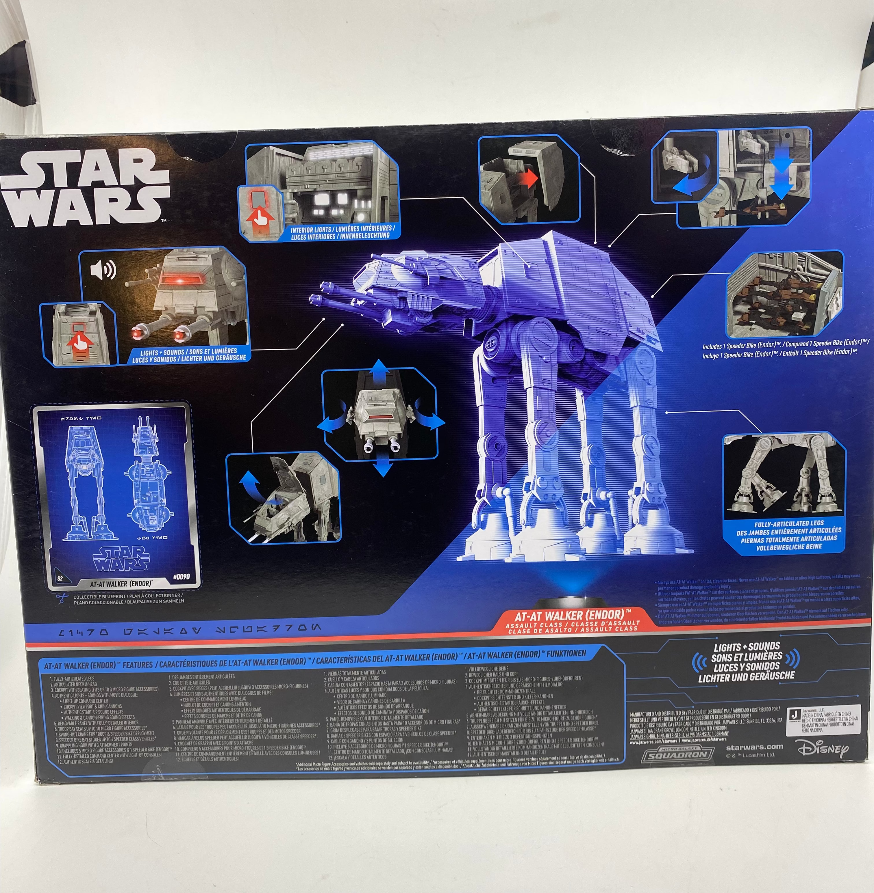 Star Wars toy AT-AT walker packaging with images and text on a white background