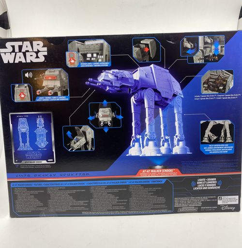 Star Wars toy AT-AT walker packaging with images and text on a white background