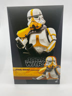 Star Wars toy figure packaging with stormtrooper design on a black background