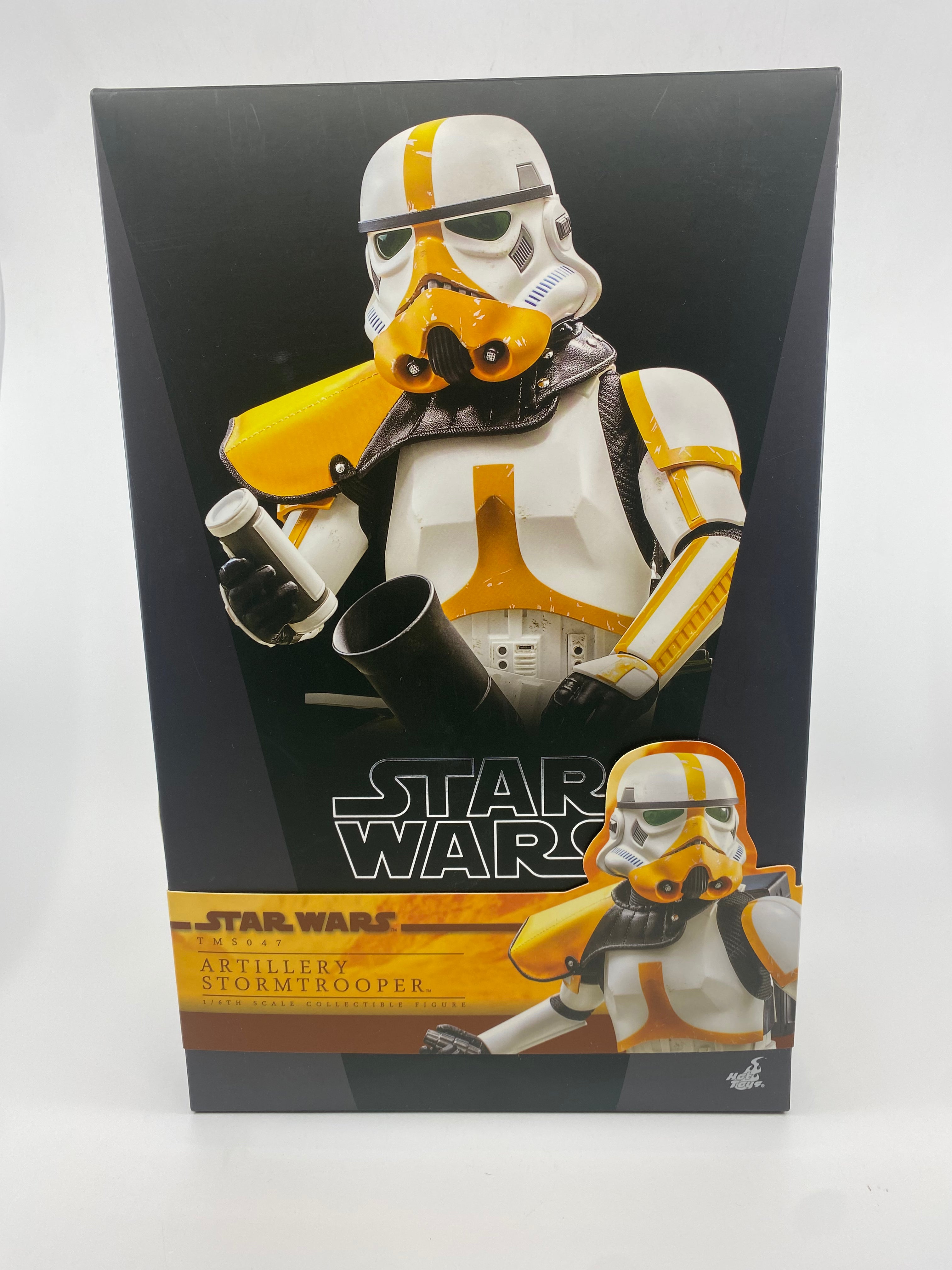 Star Wars toy figure packaging with stormtrooper design on a black background