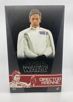 Star Wars action figure box with character portrait and 'Director Krennic' text on a white background
