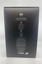 Black box packaging with text and branding on a white background