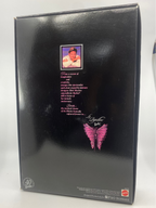 Black box with a butterfly design and text on a white background