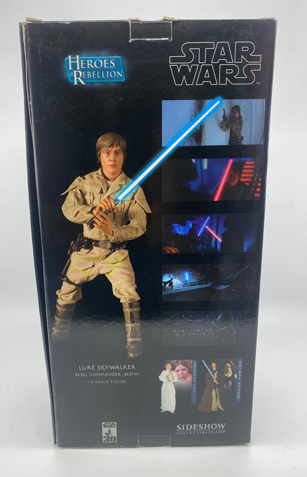 Star Wars action figure packaging with Luke Skywalker holding a lightsaber on a white background