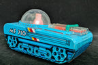 Toy vehicle with a transparent dome on a dark background