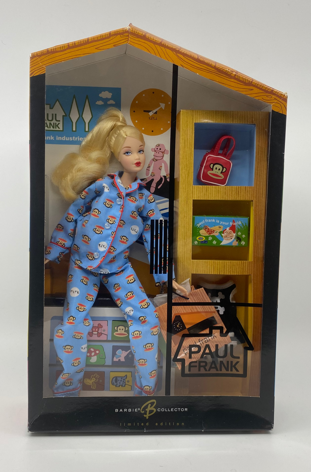 Barbie doll in blue pajamas with Paul Frank pattern in packaging