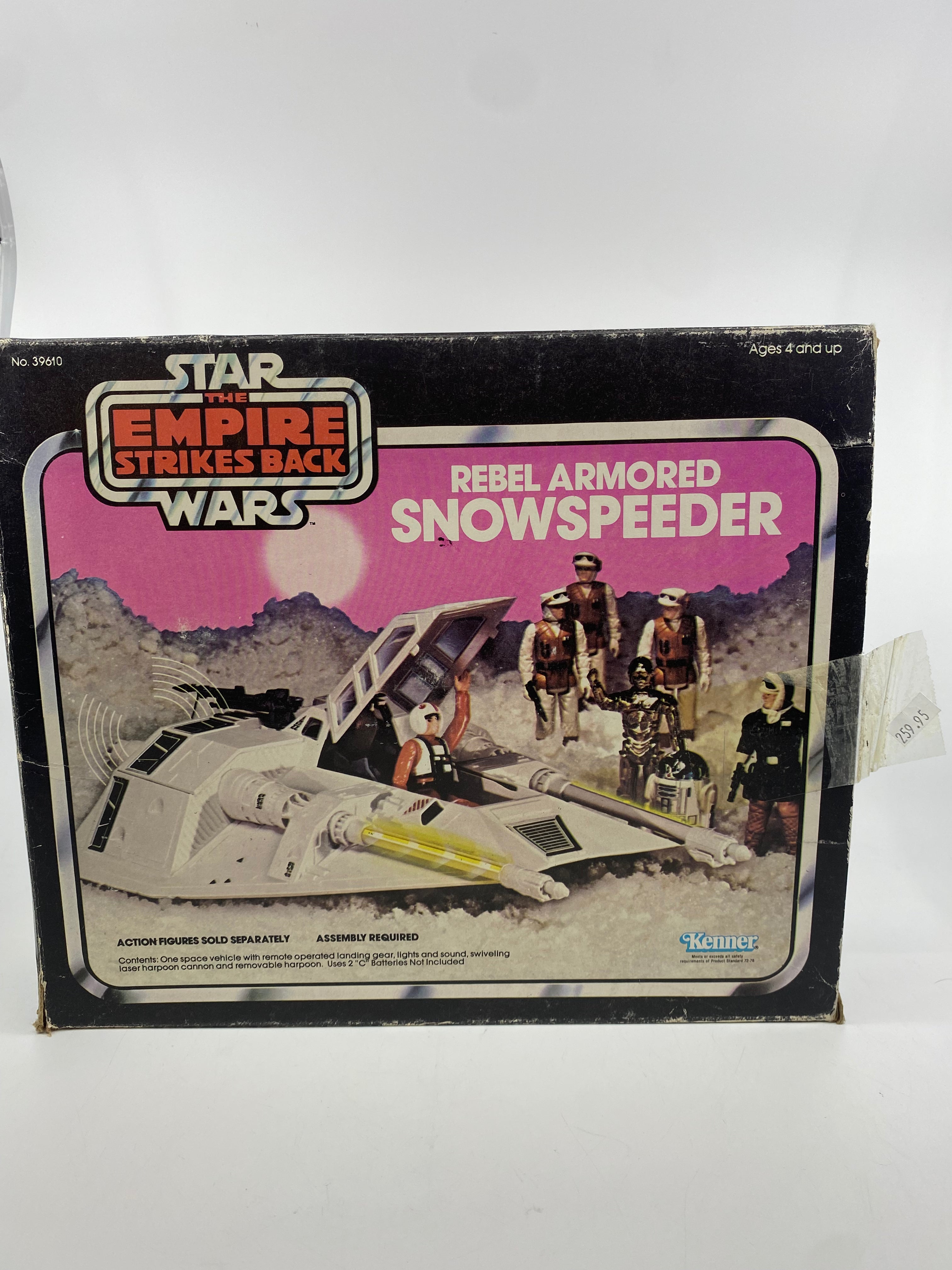 Vintage Star Wars Rebel Armored Snowspeeder toy packaging with pink and black design.