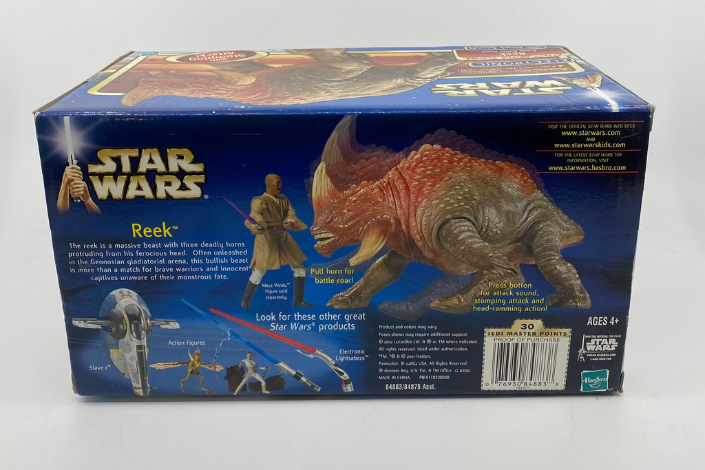 Star Wars action figure box with Reek on a white background