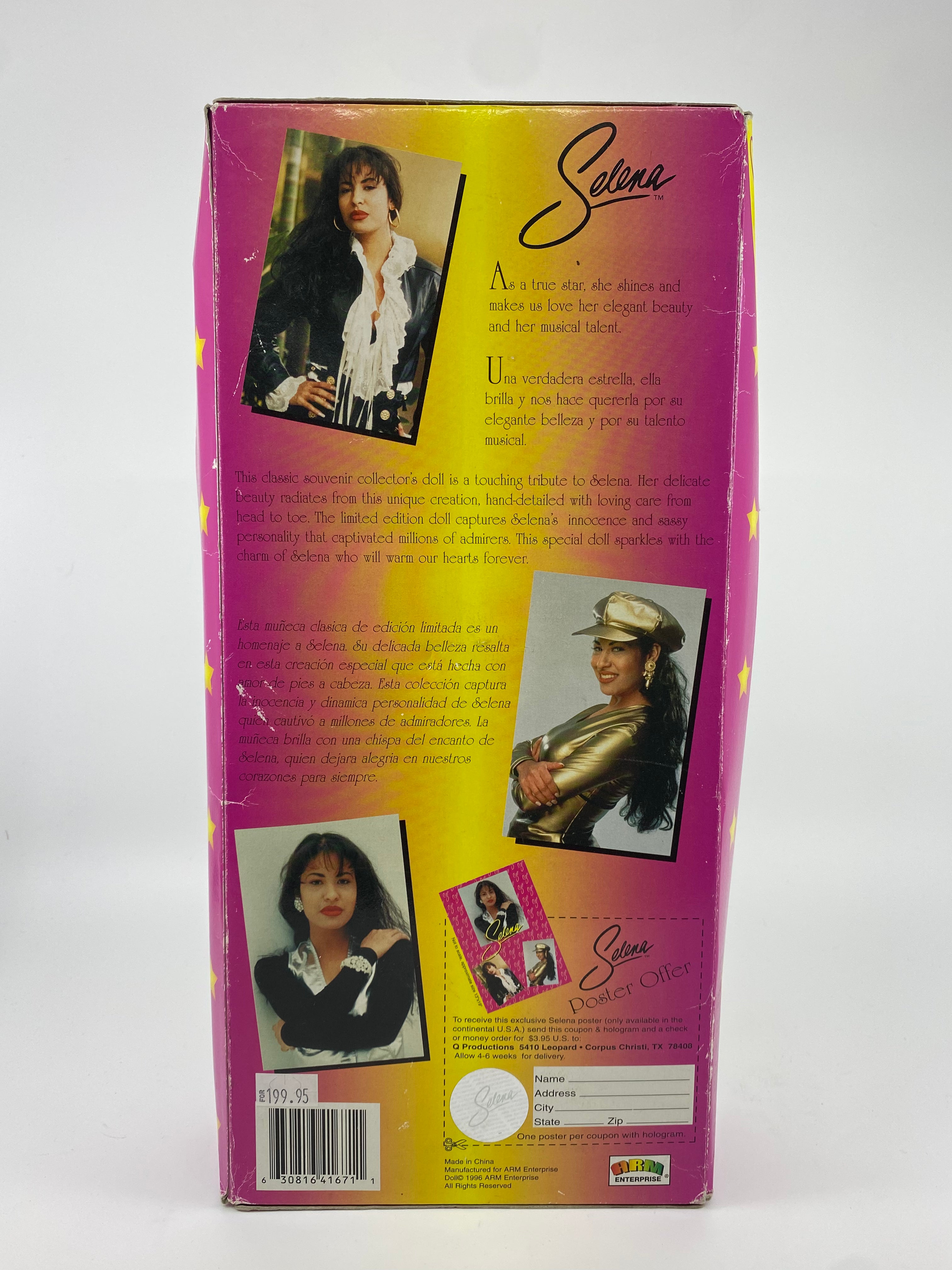 Back cover of a Selena product packaging with images and text.