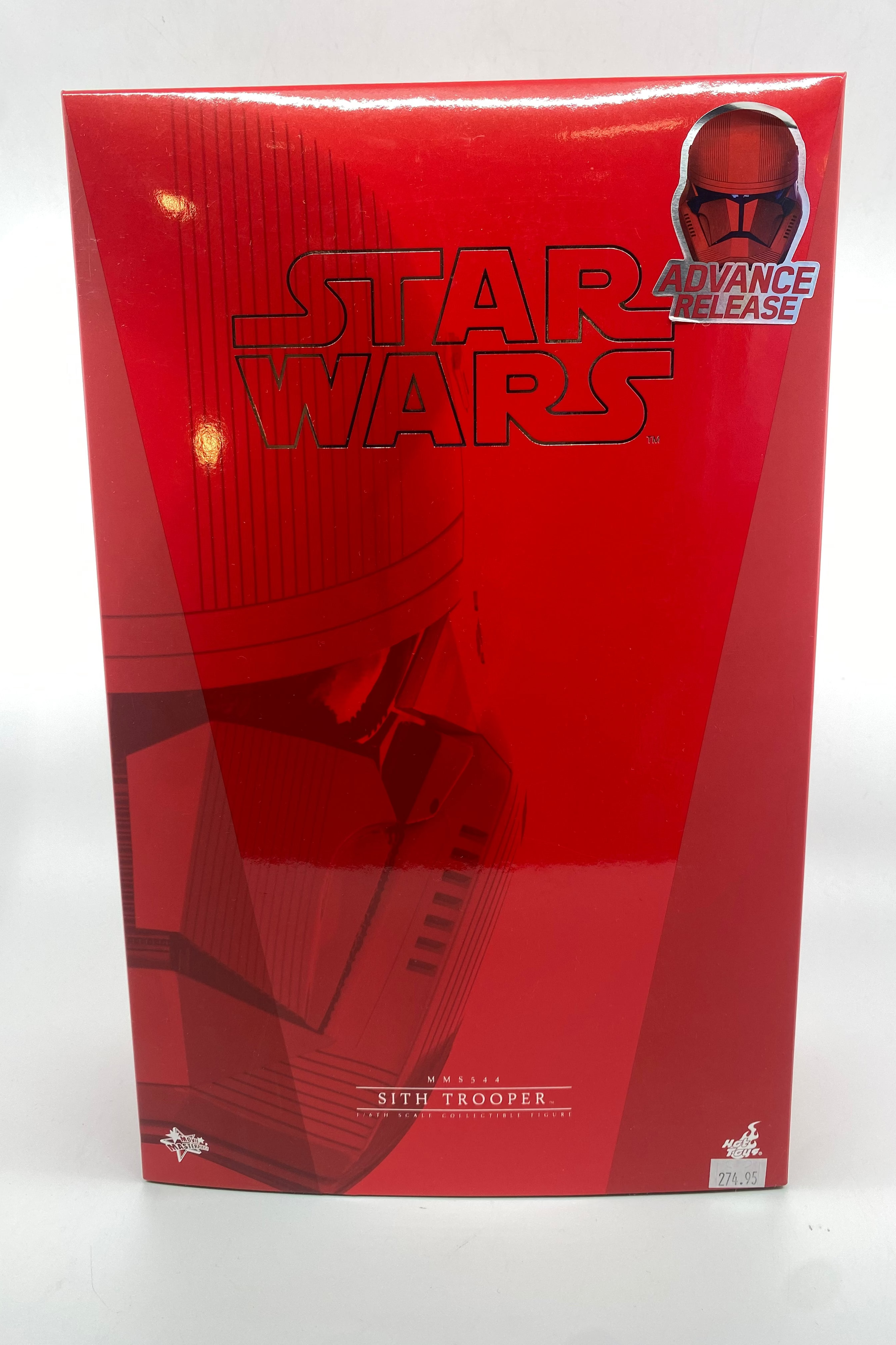 Red 'Star Wars' action figure box with character image on a white background