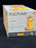 Vintage Brio Kulpump toy box on a black background