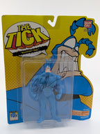  Signed 'Bounding' Tick action figure by Ben Edlund, packaged in its original card with The Tick artwork, vintage 1994 Bandai product.