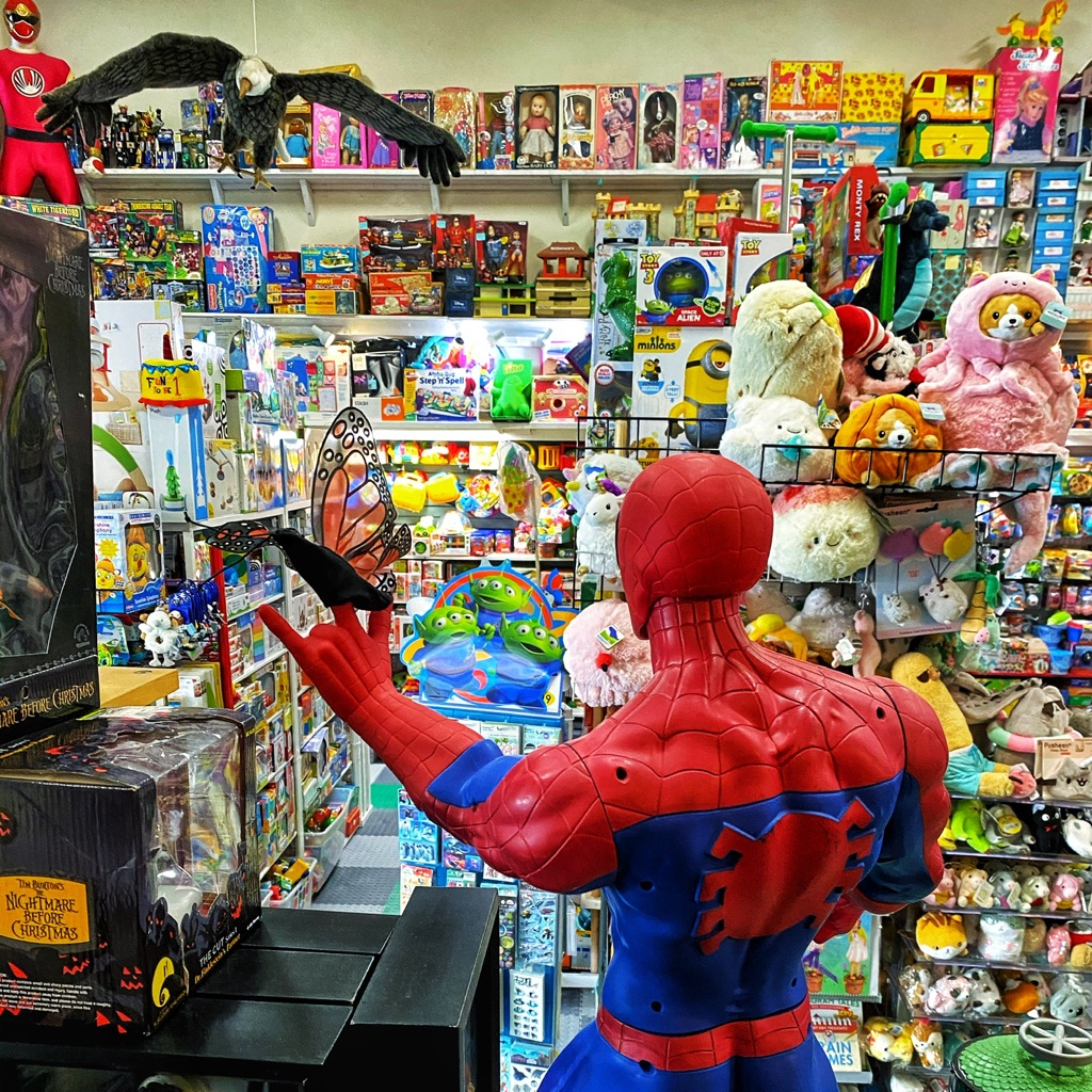 Toy Safari storefront and vibrant vintage collectible display